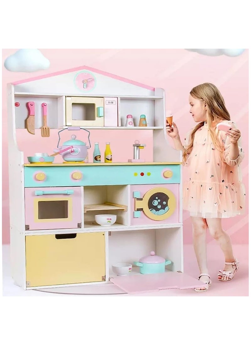 Wooden Role Play Kitchen Set for Kids - Pretend Play Kitchen Toy Set with Accessories, Durable Wooden Kids Kitchen for Girls & Boys Ages 3-6 Years, Educational Pretend Cooking Toy with Realistic Features