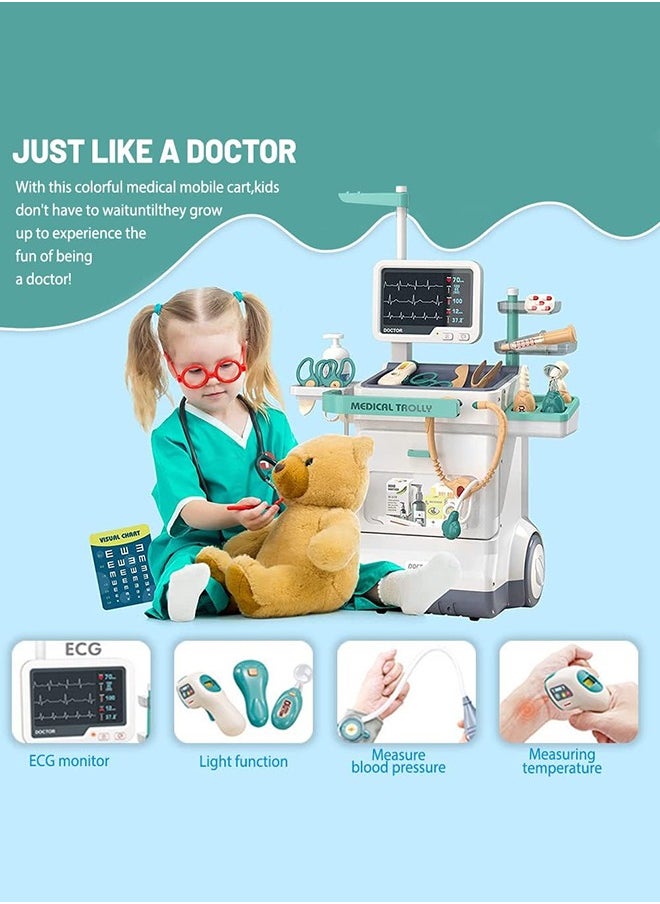 Toy Doctor Kit for Kids, Pretend Medical Station Set for Boys & Girls, 26 Accessories Mobile Cart with Thermometer, Kids Doctor Kit for Toddlers 3-5 Years Old