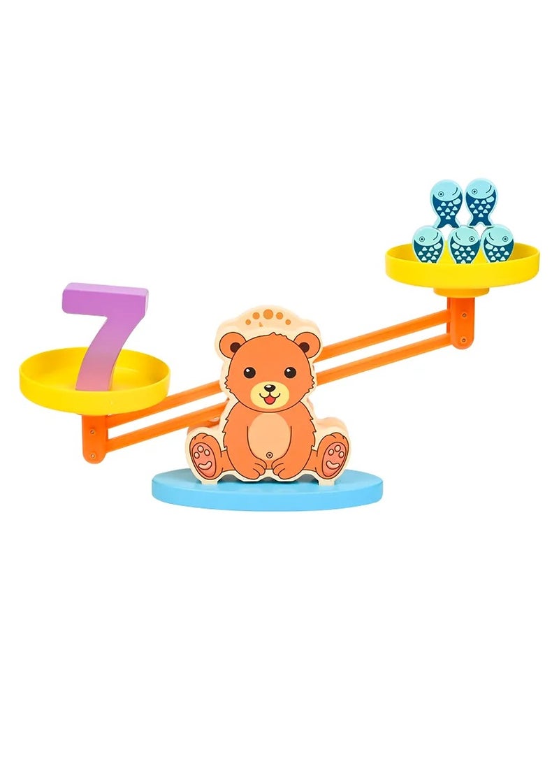 Wooden Bear Scale Toy – Educational Number Balance Blocks Game for Toddlers, Early Math Skills Development, Math Toy for Baby Boys & Girls, Fun Wooden Learning Set