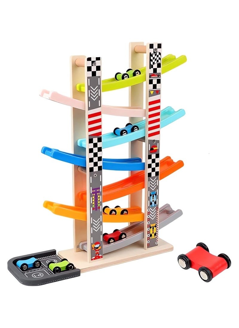 Wooden Car Ramp Racer Toy for Toddlers Ages 1 2 3 - Montessori Learning Toy with 8 Mini Cars & 7 Race Tracks, Educational Wooden Toy for Boys & Girls, Gift for Early Development