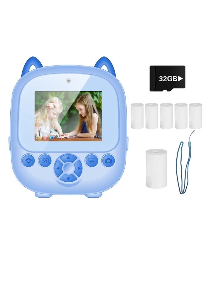 Kids Digital Camera with Thermal Printer | 2.4-Inch Screen | 1080P Dual Cameras for Photos & Videos | Instant Inkless Printing | Fun Games & Music | Portable Gift for Children