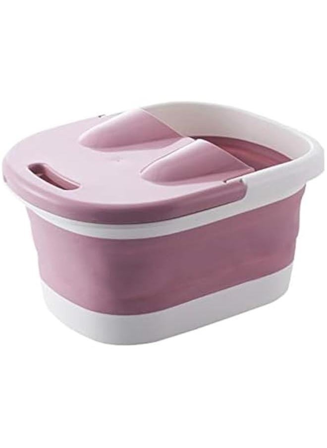 Collapsible Foot Bath Tub, 15L large capacity Foot Soaking Bath Basin with Massage Rollers and handle for Home, Multifunction Foot Massage Bucket for Soaking Feet, Foot Spa ﻿ ﻿ (Pink)