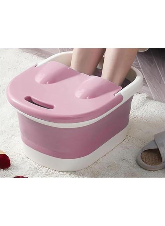 Collapsible Foot Bath Tub, 15L large capacity Foot Soaking Bath Basin with Massage Rollers and handle for Home, Multifunction Foot Massage Bucket for Soaking Feet, Foot Spa ﻿ ﻿ (Pink)