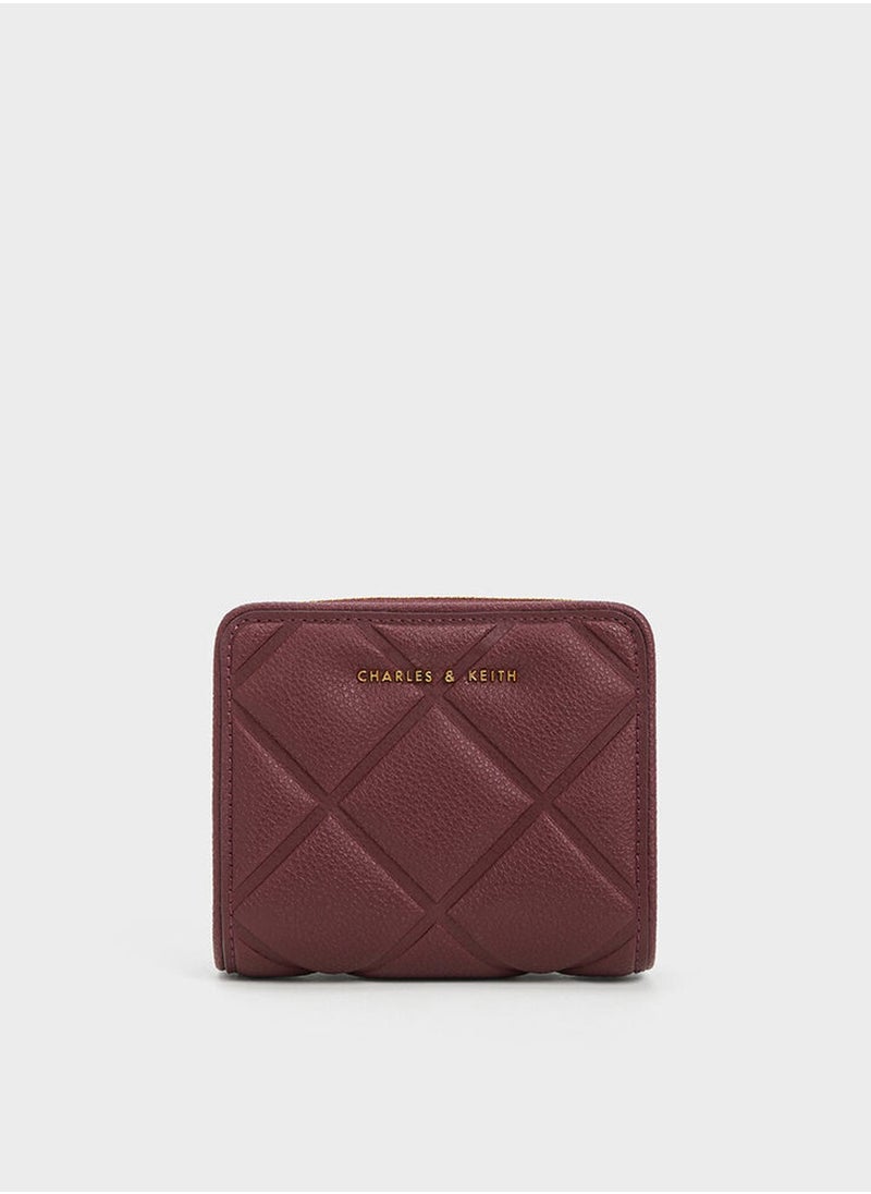 CHARLES & KEITH Anwen Quilted Zip-Around Wallet - Burgundy