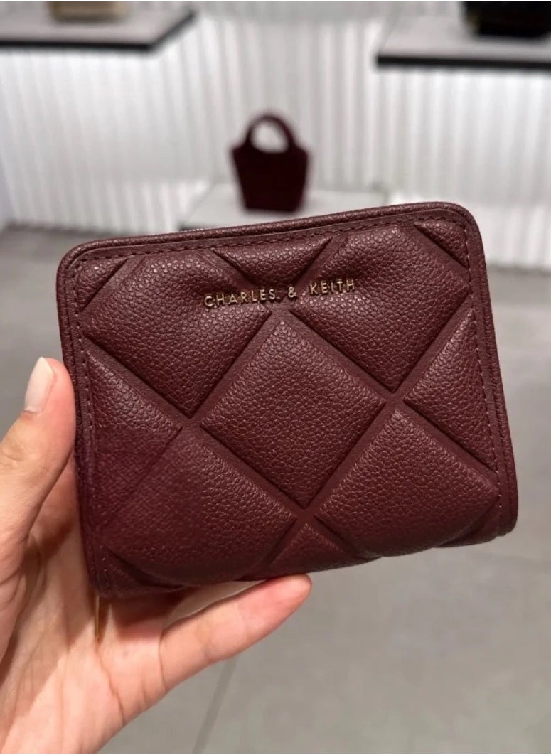 CHARLES & KEITH Anwen Quilted Zip-Around Wallet - Burgundy