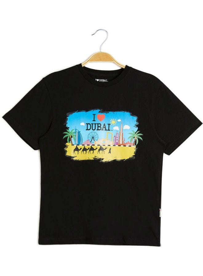 I Love Dubai Printed T-Shirt Black/Blue/Yellow