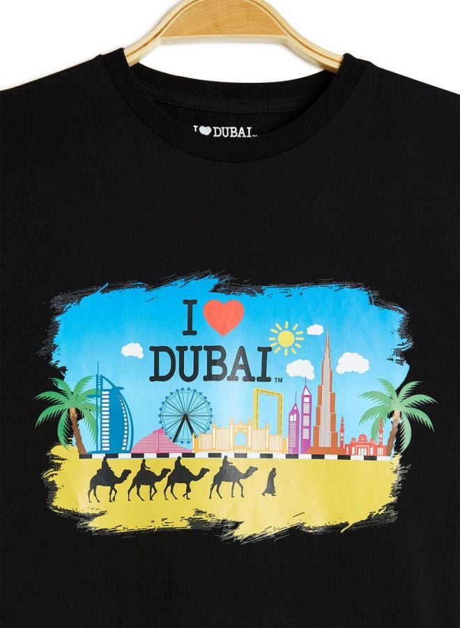 I Love Dubai Printed T-Shirt Black/Blue/Yellow