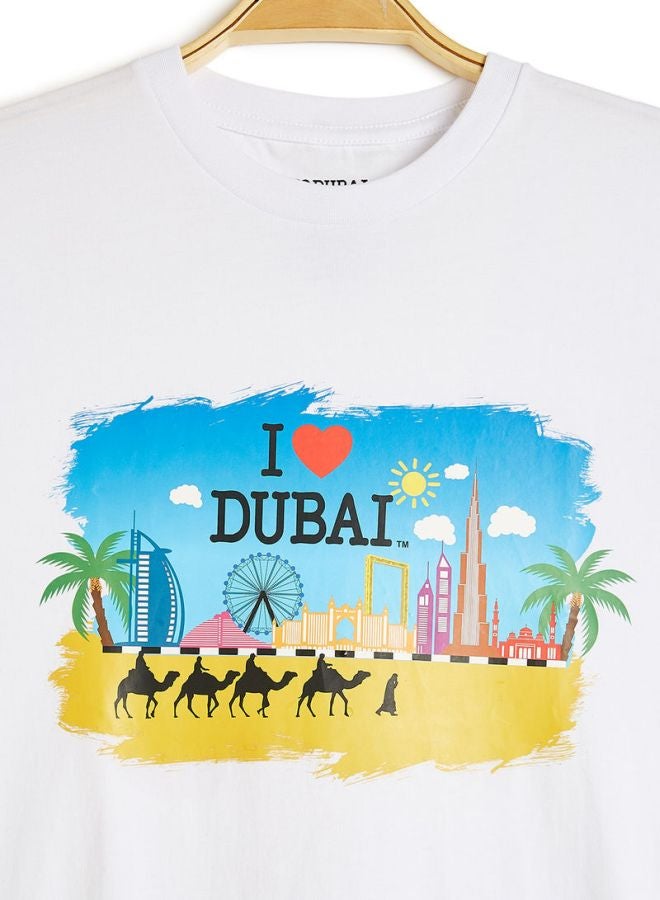 I Love Dubai Printed T-Shirt White/Blue/Yellow