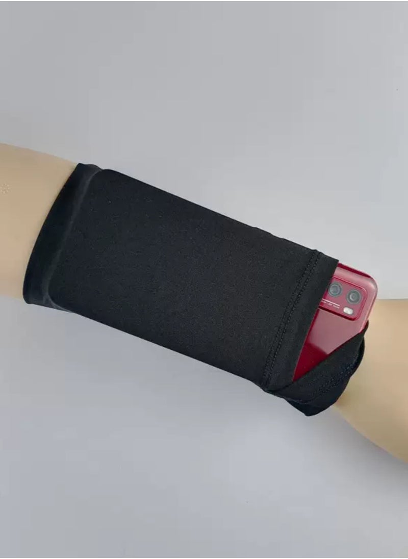 Medium Black Phone Armband ,Stylish and Functional Wrist Bag