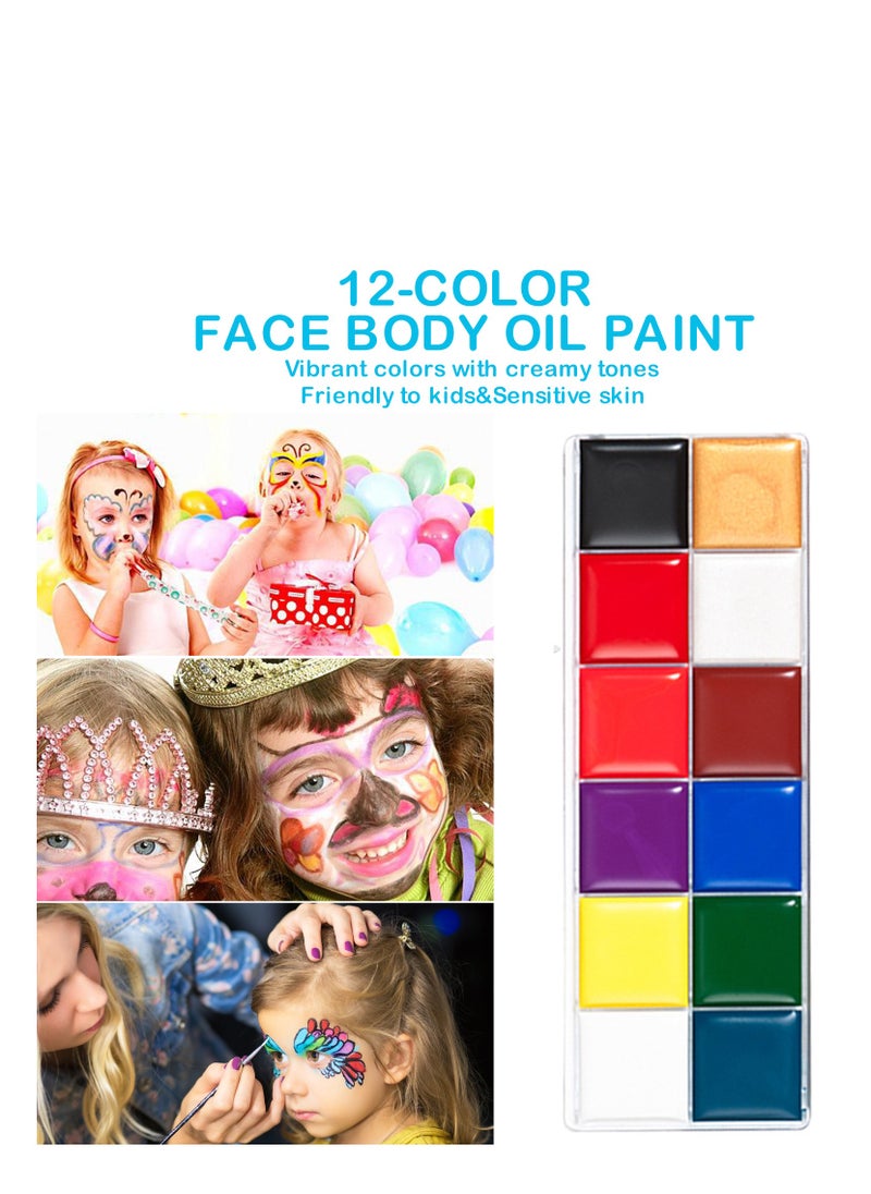 20 PCs Face Paint Kit, Body Paint, With 12 Colors, Vibrant Face Paints Stencils, Paint Brushes, Sponge, Color Scar Wax, Double-ended Makeup Spatula, Fake-Scab-Blood-Wax Makeup Palette, for Sensitive Skin, Boys Girls Kids Special Effects Theme Party, Festival Celebration