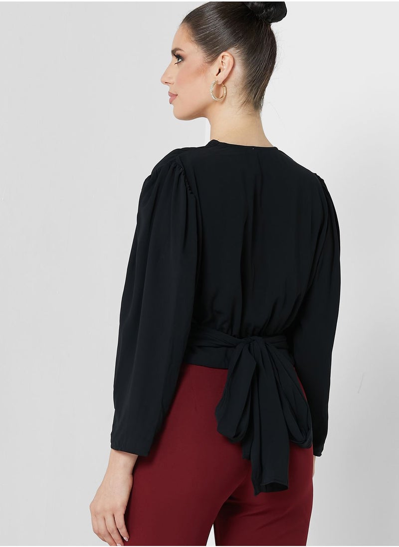 Surplice Neck Belted Top