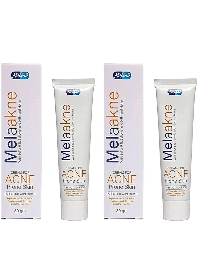 Two Pieces Of Melaakne Cream Acne Prone Skin 30x2 gm