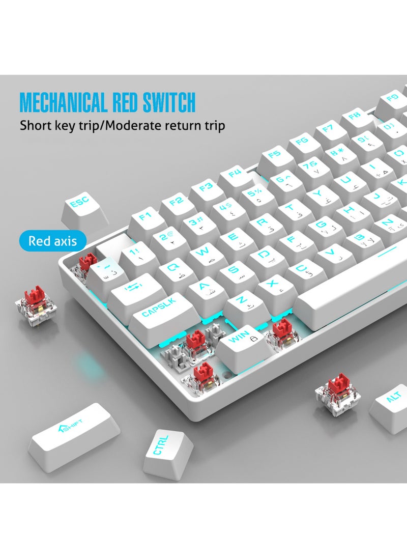 75% Gaming Keyboard Arabic English 87 Keys Mechanical Keyboard with RGB Backlit 19 Modes Hot Swap Wired Mini Keyboard PBT Keycaps for PC Gaming and Working (Red Switch)