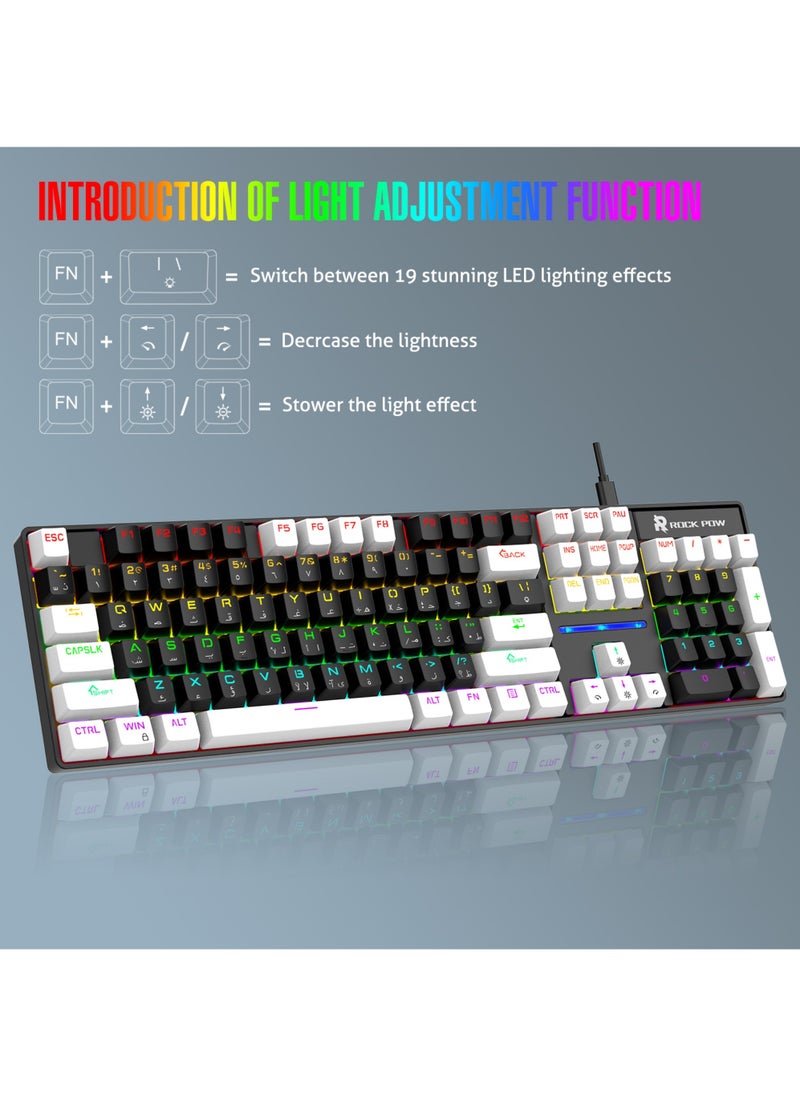 Gaming Keyboard Arabic English 104 Keys Mechanical Keyboard with RGB Backlit 19 Modes Hot Swap Wired Mini Keyboard PBT Keycaps for PC Gaming and Working (Blue Switch)