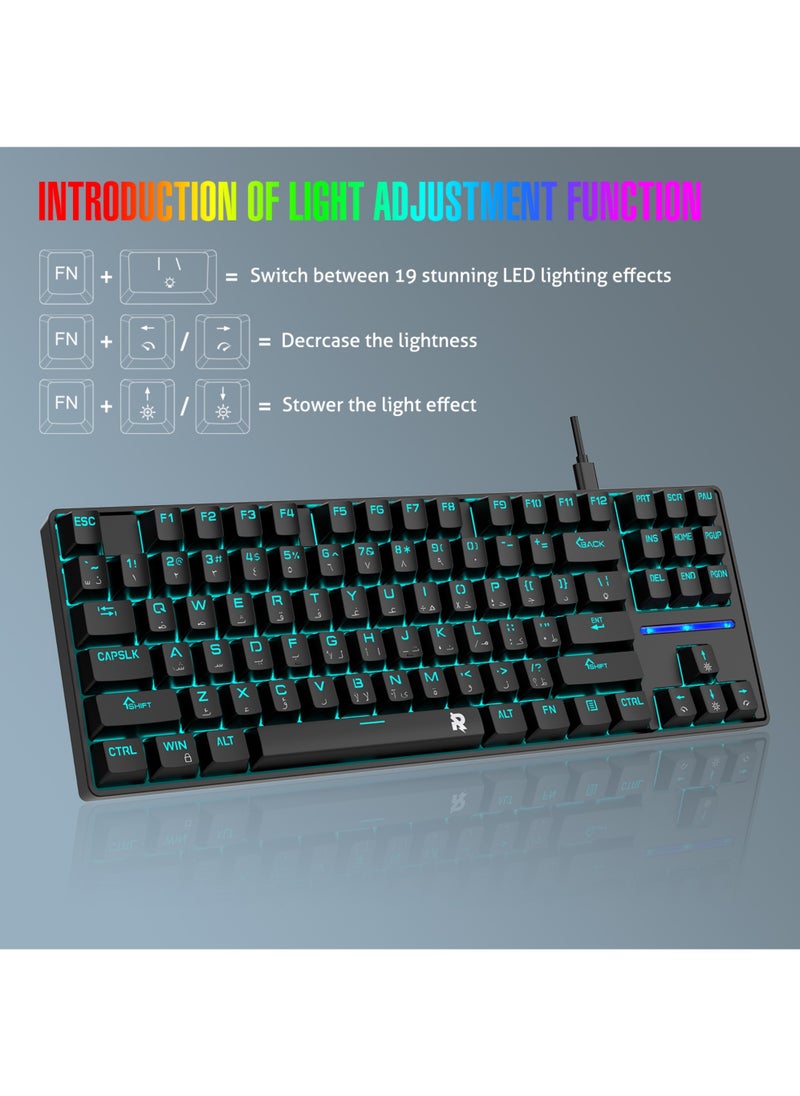 75% Gaming Keyboard Arabic English 87 Keys Mechanical Keyboard with RGB Backlit 19 Modes Hot Swap Wired Mini Keyboard PBT Keycaps for PC Gaming and Working (Red Switch)