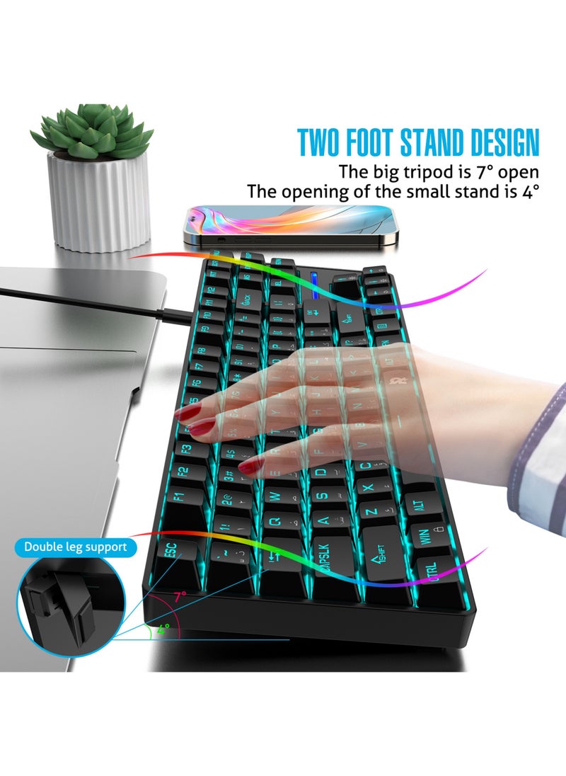 75% Gaming Keyboard Arabic English 87 Keys Mechanical Keyboard with RGB Backlit 19 Modes Hot Swap Wired Mini Keyboard PBT Keycaps for PC Gaming and Working (Red Switch)