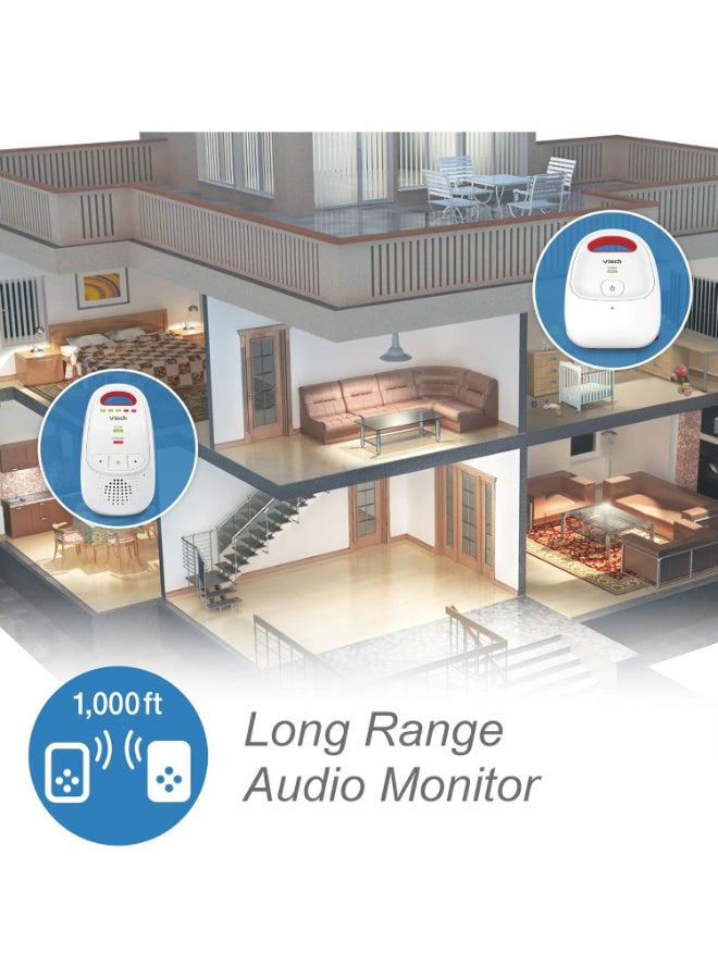 Bm1000 Digital Audio Baby Monitor, Parent Unit With Rechargeable Battery, Long Range, Digital Wireless Transmission, Baby Monitor With Crystal - Clear Sound, Plug And Play, Sound Indicator And Alerts