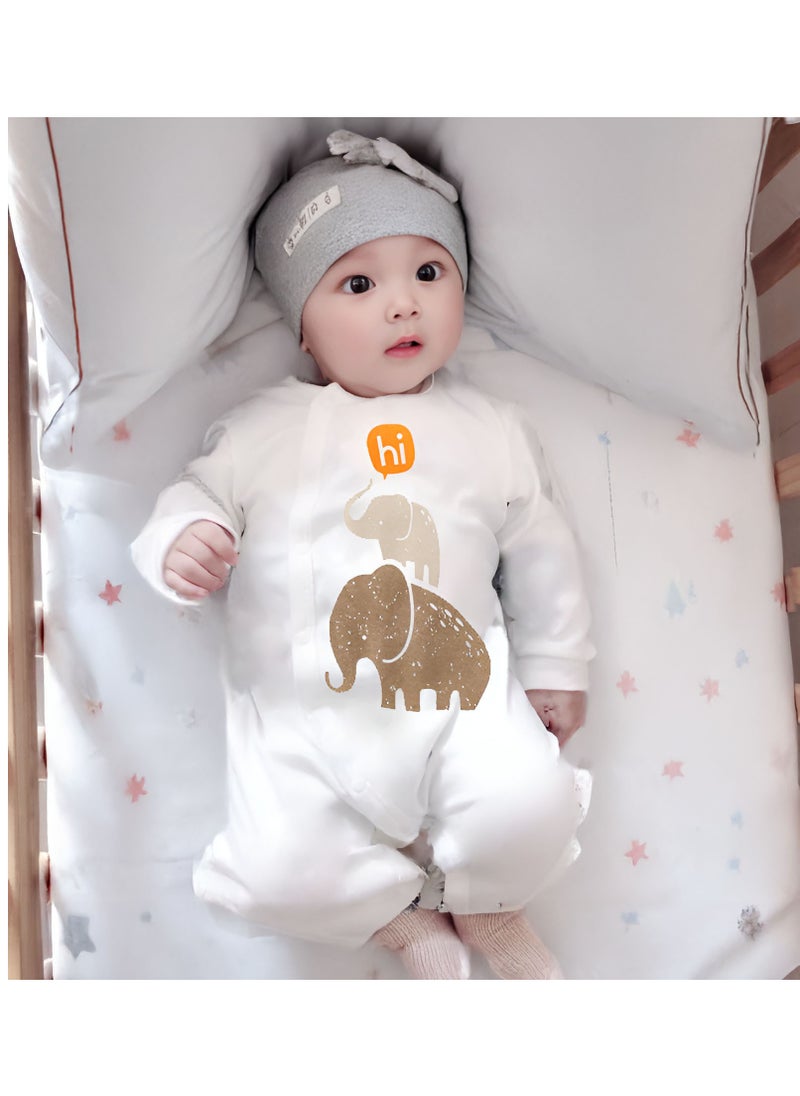 Newborn Baby Elephant-Themed Baby Gift Set for Boys and Girls 0 to 3 Months with 3 Rompers, Shoes, Chewing Toy and Storage Suitcase for Boys and Girls