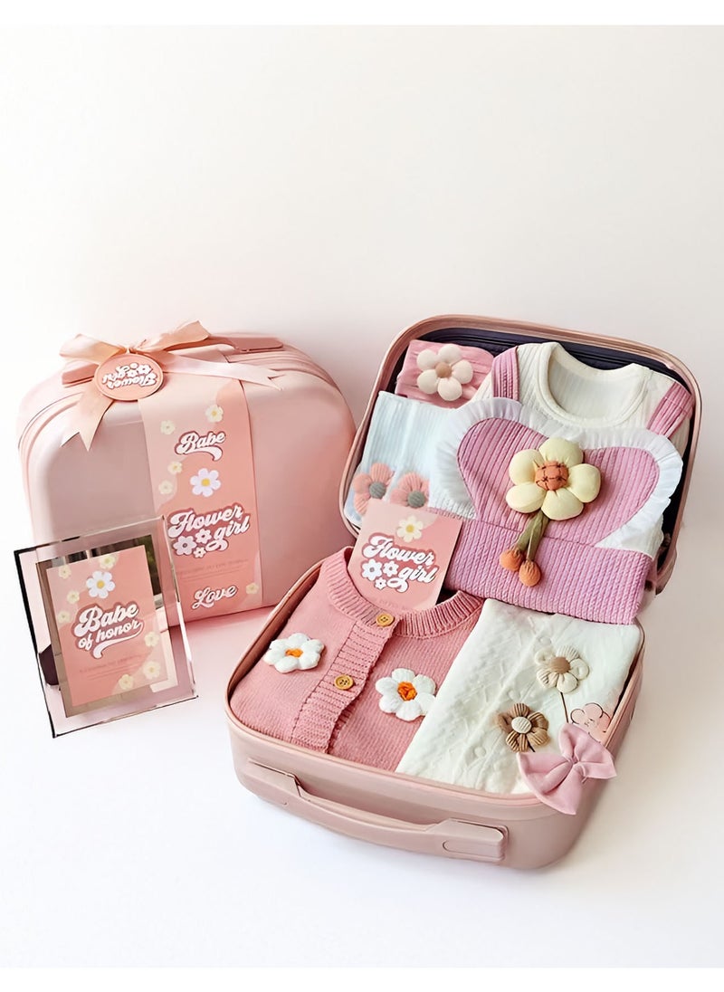 Newborn Baby Flower Themed Newborn Baby Gift Set for Girls 0 to 3 Months with Jumpsuit, Romper, Headband, Photo Frame and Storage Suitcase