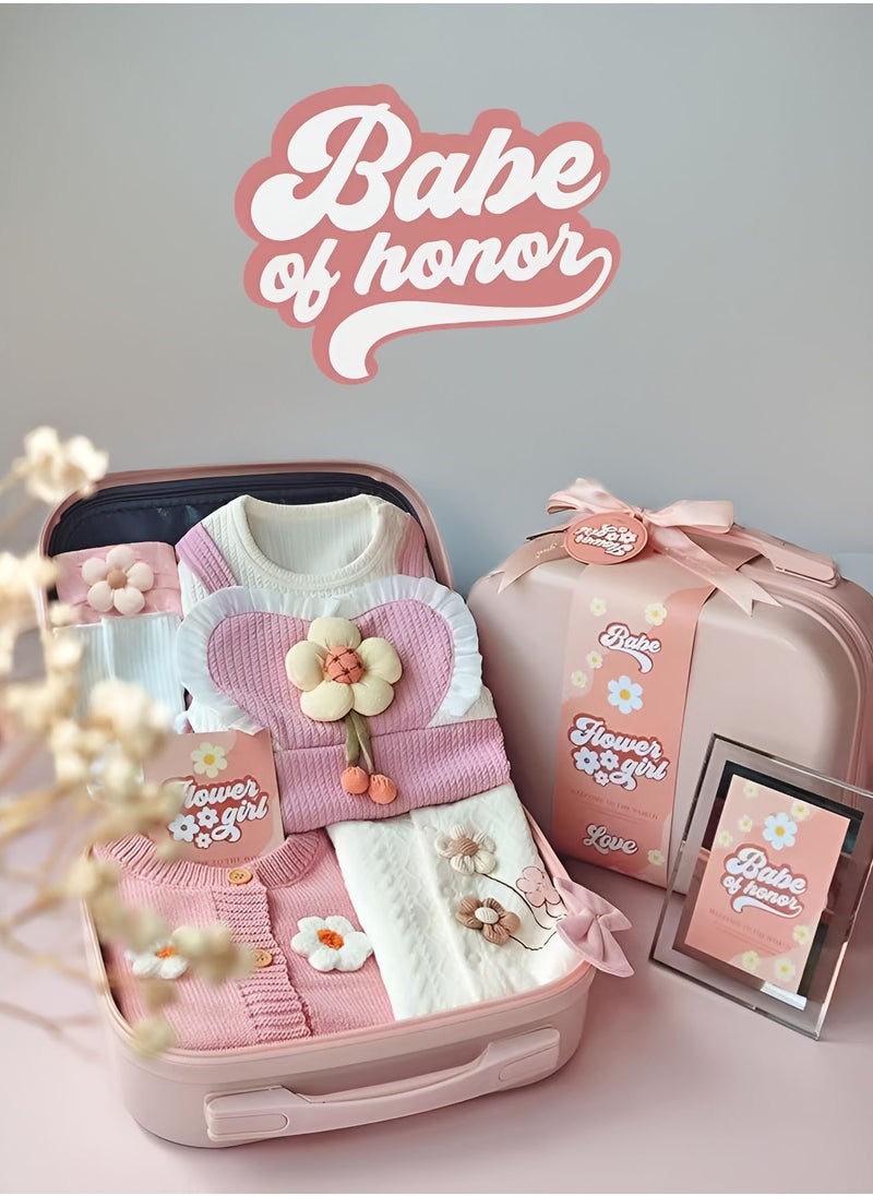 Newborn Baby Flower Themed Newborn Baby Gift Set for Girls 0 to 3 Months with Jumpsuit, Romper, Headband, Photo Frame and Storage Suitcase