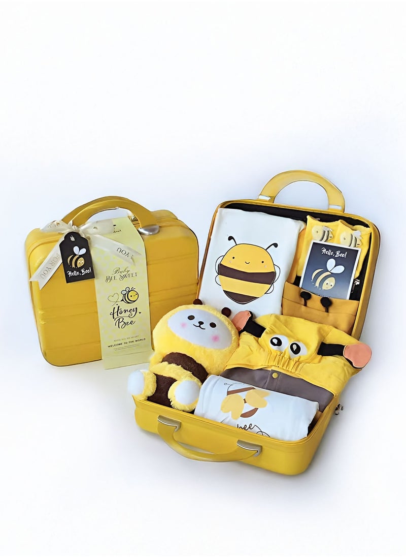 Newborn Baby Bee-Themed Baby Gift Set for 0-3 Months with Jumpsuits, Romper, Bee Doll & Keepsake Suitcase for Bays and Girls