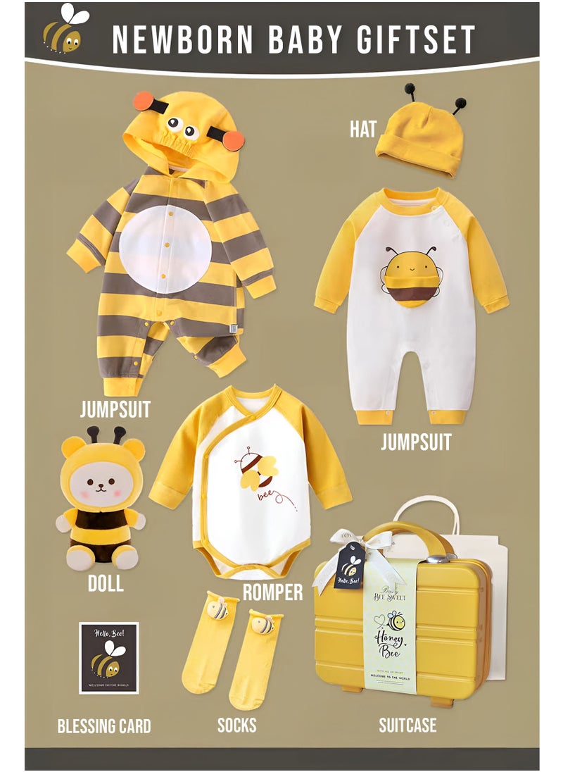 Newborn Baby Bee-Themed Baby Gift Set for 0-3 Months with Jumpsuits, Romper, Bee Doll & Keepsake Suitcase for Bays and Girls