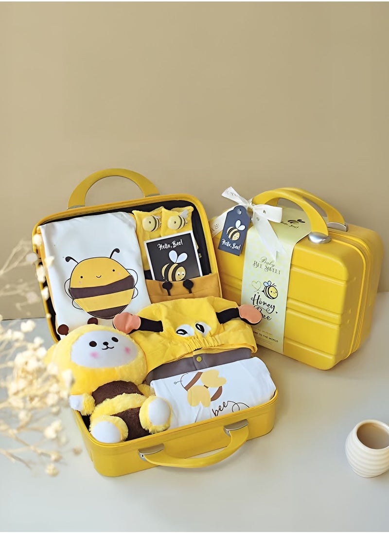 Newborn Baby Bee-Themed Baby Gift Set for 0-3 Months with Jumpsuits, Romper, Bee Doll & Keepsake Suitcase for Bays and Girls