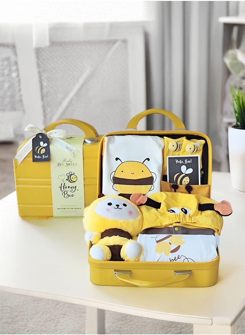 Newborn Baby Bee-Themed Baby Gift Set for 0-3 Months with Jumpsuits, Romper, Bee Doll & Keepsake Suitcase for Bays and Girls