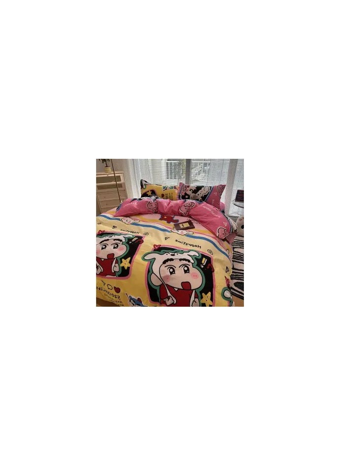 Cartoon ins style super cute soft bamboo panda washed cotton sheet quilt cover four-piece set student bed three-piece set,Naughty Xiaoxin ljf, 1.2 three-piece set (vet cover 150x200)