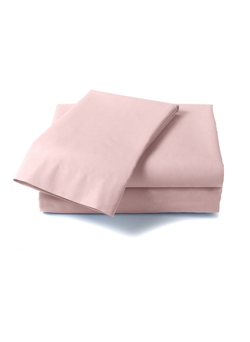 Luxury Satin Line Bedsheet and Pillowcase Set – Hotel-Quality Breathable Cotton Bedding, Satin Finish, Soft and Luxurious – Flat Bedsheet 275x275cm with 2 Pillowcases 46x69cm, Light Pink