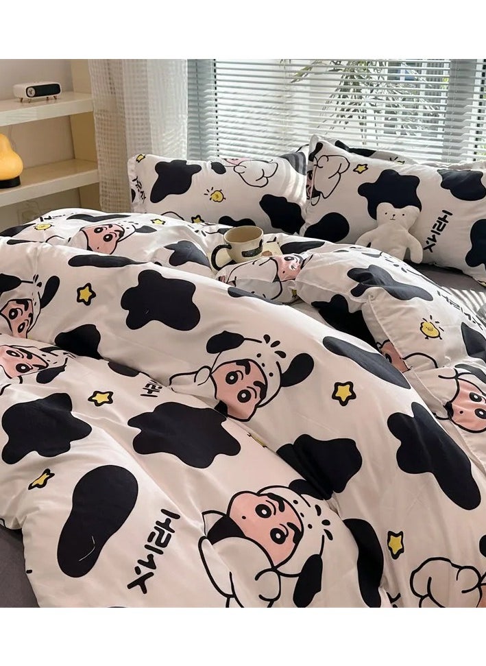 Cartoon ins style super cute soft bamboo panda washed cotton sheet quilt cover four-piece set student bed three-piece set,Crayon Shin-chan (hot-selling model), 1.2 three-piece set (quilt cover 150x200)