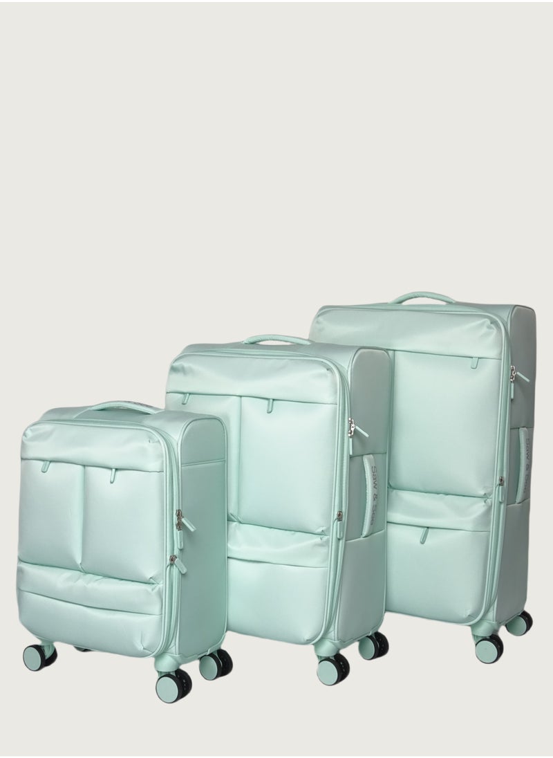 Saw&See Luggage Set 3-Piece Set with Spinner Wheels Lightweight and Durable Carry-On Travel Luggage with TSA Padlock Waterproof Fabric 20/24/28 Inch Mint Green