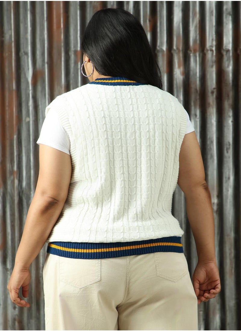Women's White 100% Acrylic Solid Sweater