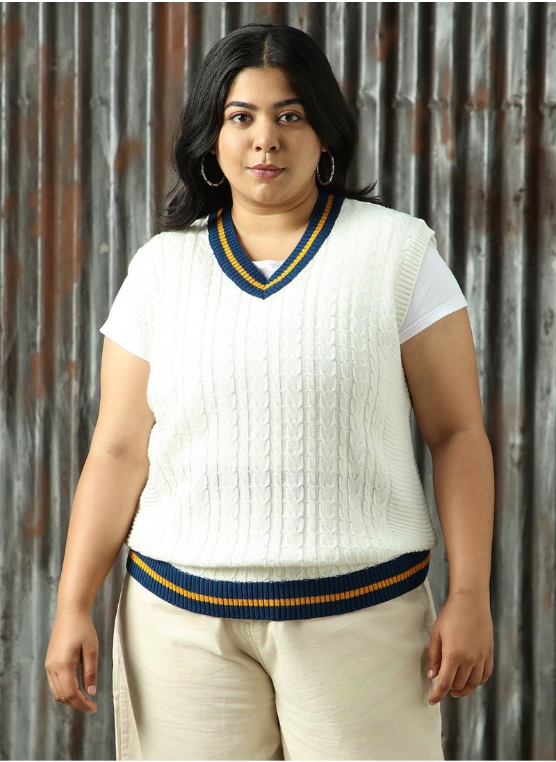 Women's White 100% Acrylic Solid Sweater