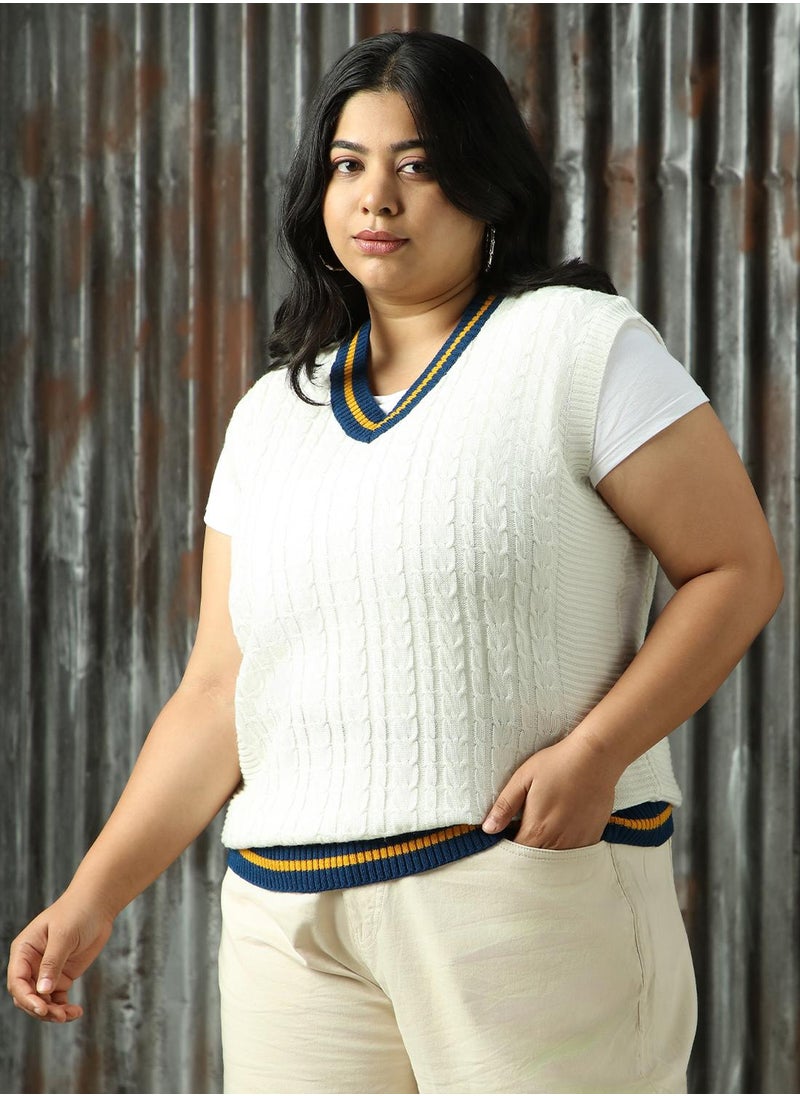 Women's White 100% Acrylic Solid Sweater
