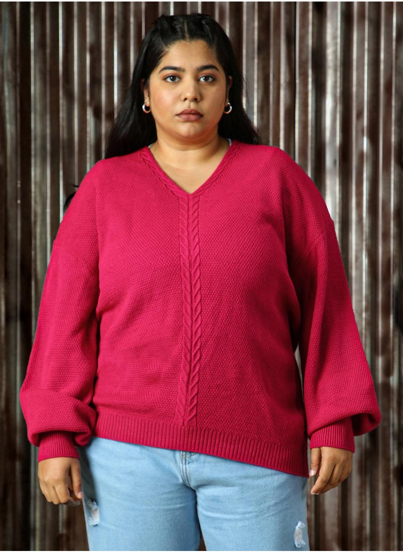 Women's Pink 100% Acrylic Solid Relaxed Fit Sweater