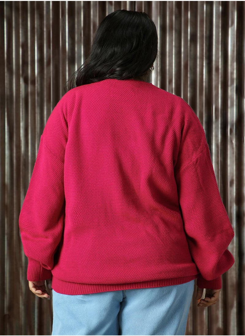 Women's Pink 100% Acrylic Solid Relaxed Fit Sweater