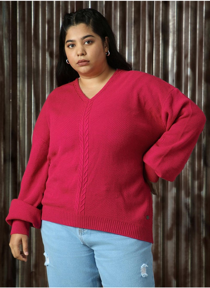 Women's Pink 100% Acrylic Solid Relaxed Fit Sweater