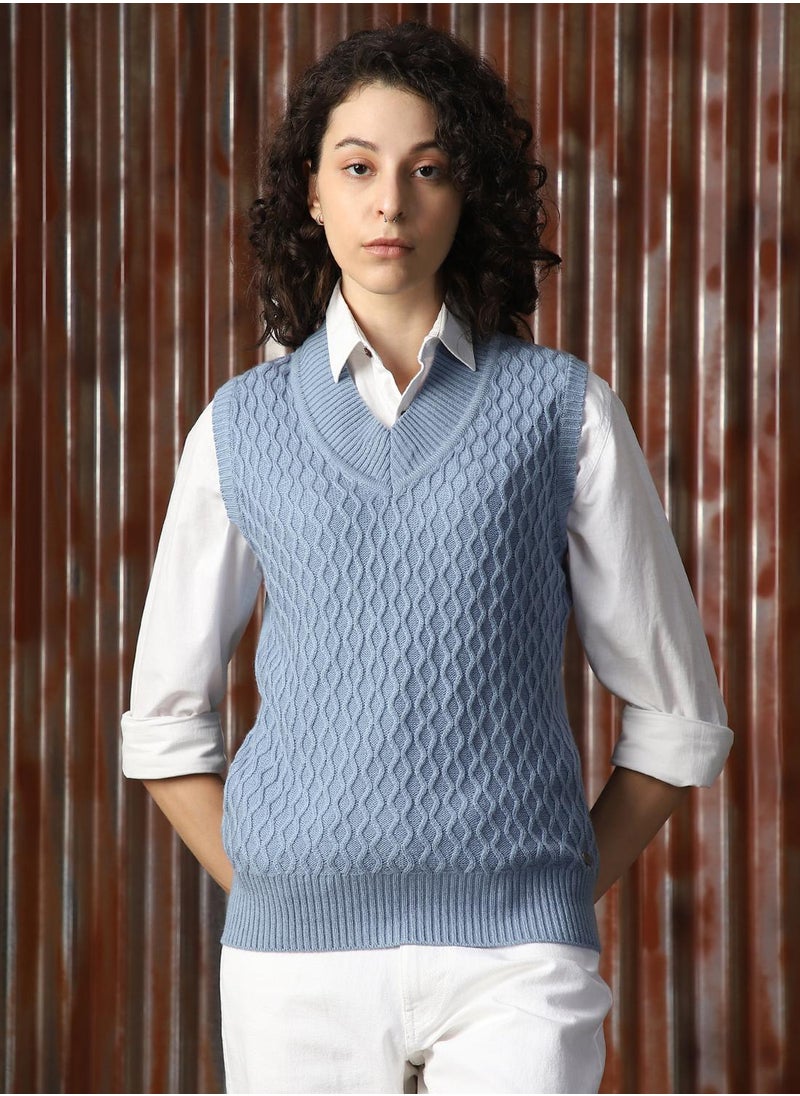 Women's Blue 100% Acrylic Solid Sweater