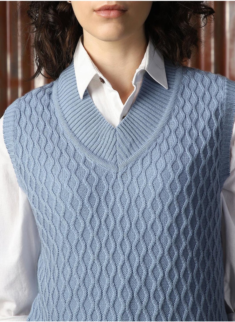 Women's Blue 100% Acrylic Solid Sweater