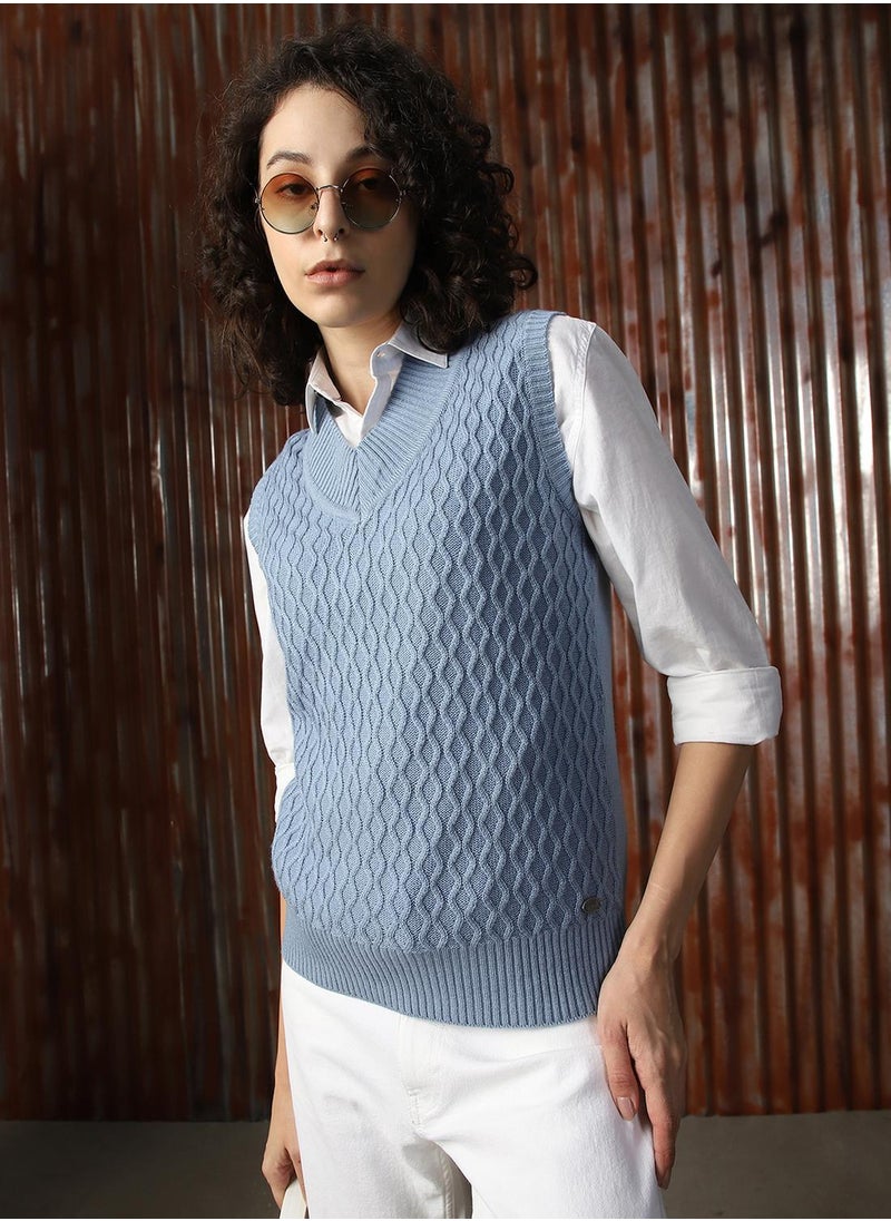 Women's Blue 100% Acrylic Solid Sweater