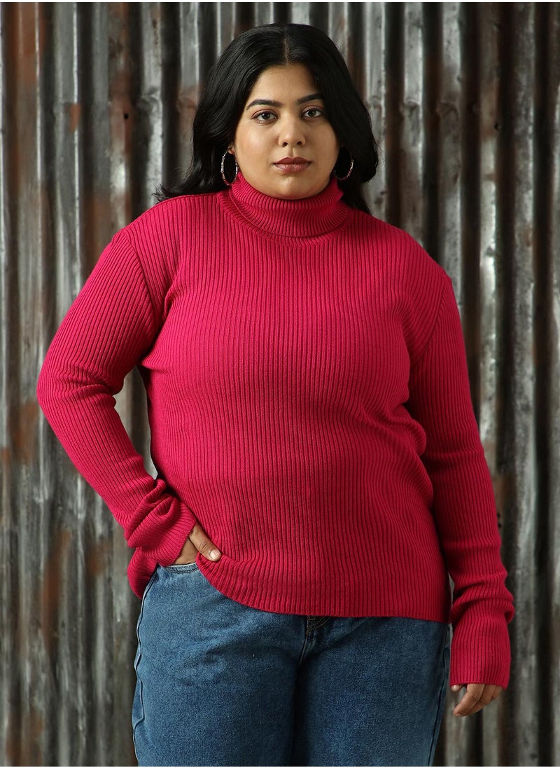 Women's Pink 100% Acrylic Solid Sweater