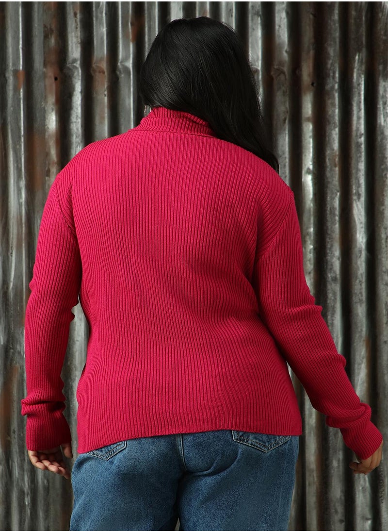 Women's Pink 100% Acrylic Solid Sweater