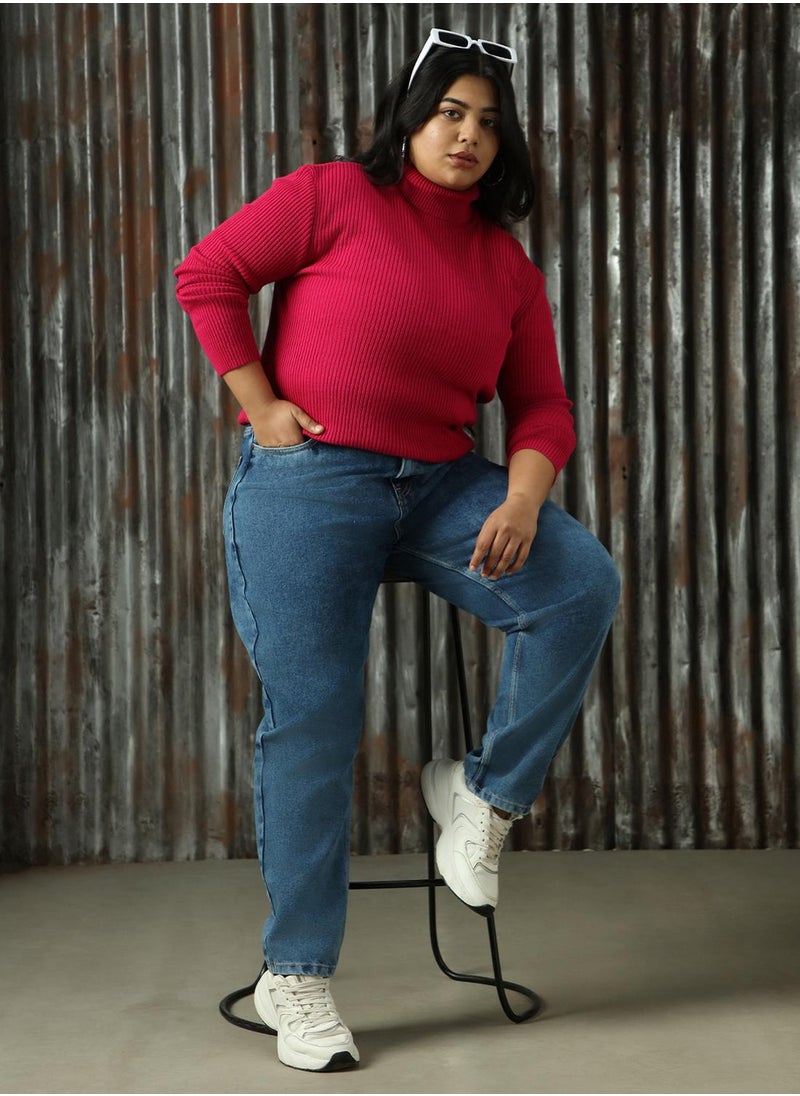 Women's Pink 100% Acrylic Solid Sweater