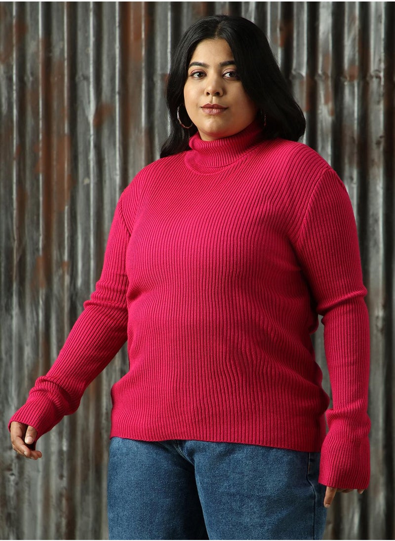 Women's Pink 100% Acrylic Solid Sweater