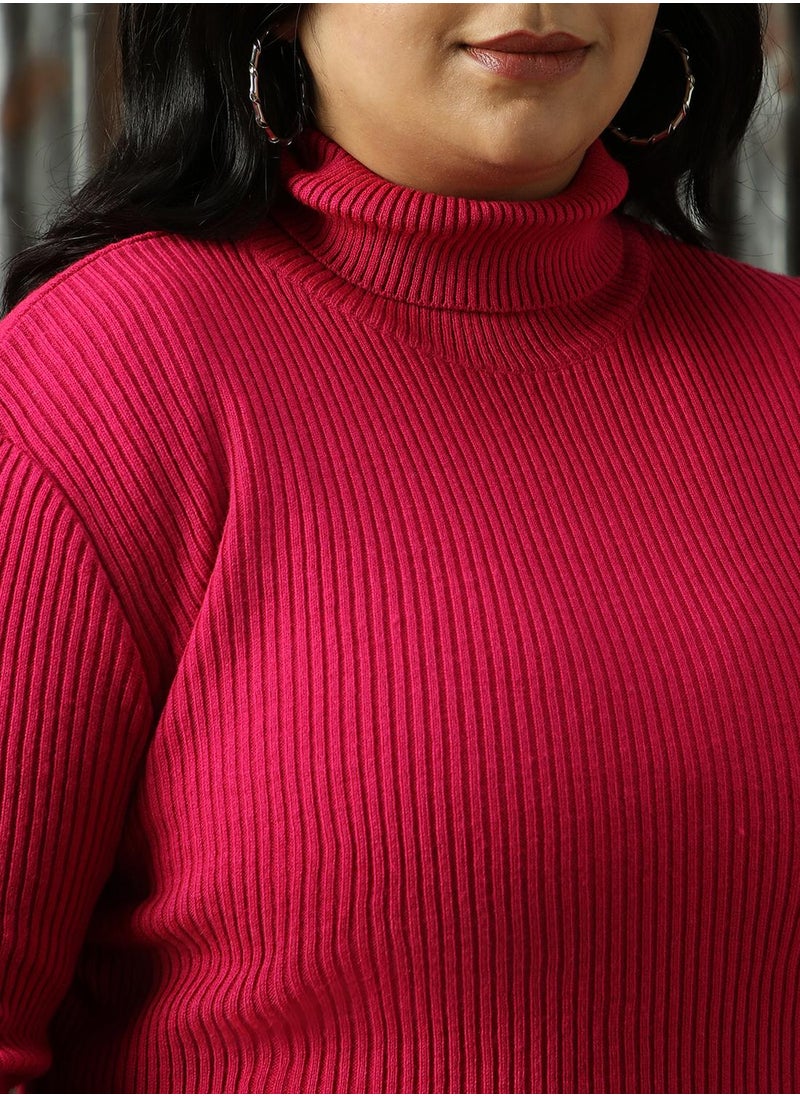 Women's Pink 100% Acrylic Solid Sweater
