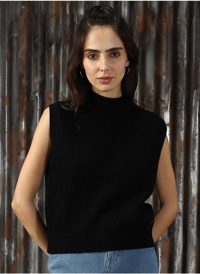 Women's Black 100% Acrylic Solid Sweater