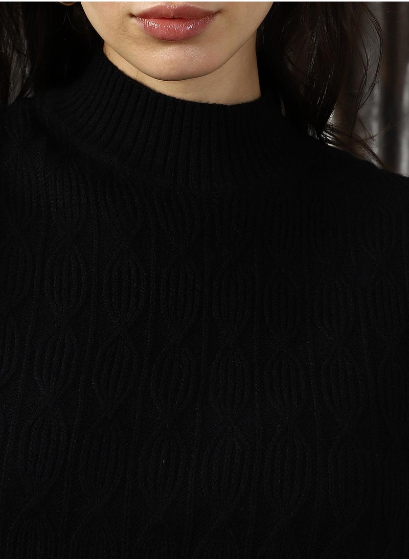 Women's Black 100% Acrylic Solid Sweater