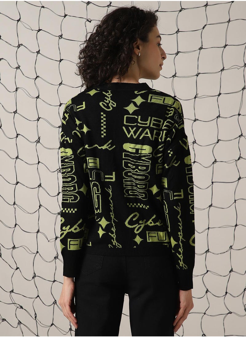 Women's Green 100% Acrylic Solid Sweater