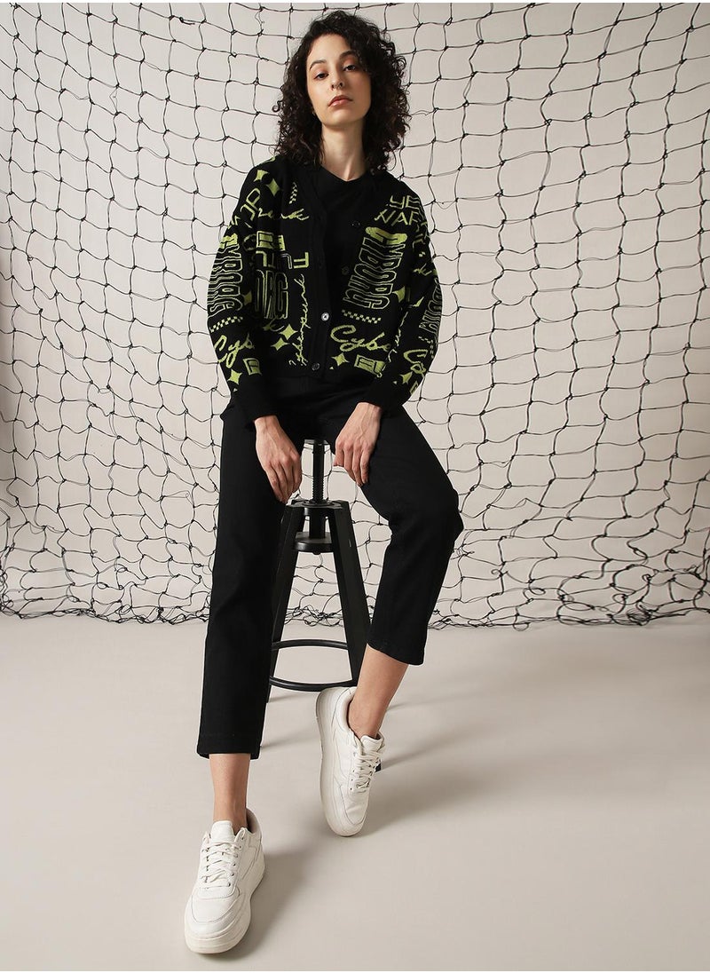 Women's Green 100% Acrylic Solid Sweater